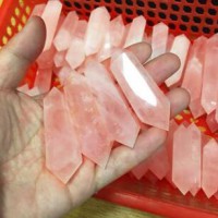 6 sides 2 teminated Rose Quartz Crystal Healing Points