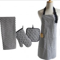 100% Cotton Oven Mitt Pot holder Tea Towel Kitchen Apron Set