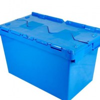 Supermarket use plastic storage turnover container tote box with attached lid