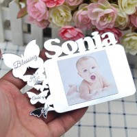 Free customized mirror acrylic laser cut baby photo frame for newborn birthday baby