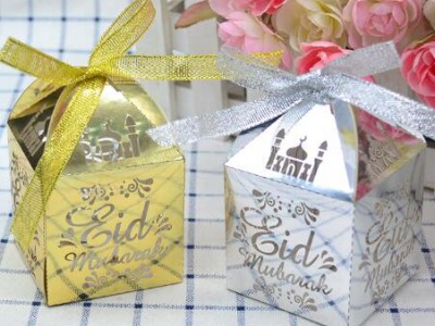 Shiny gold silver eid mubarak laser cut muslim ramadan gift boxes