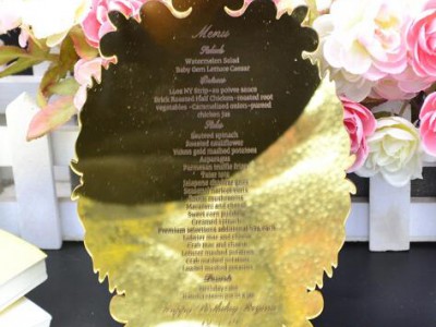 Gold mirror acrylic printed wedding invitation menu card