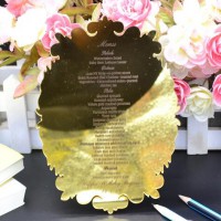 Gold mirror acrylic printed wedding invitation menu card