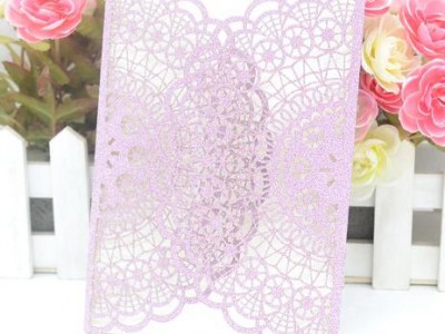 Exquisite glitter paper laser cut lilac wedding invitations